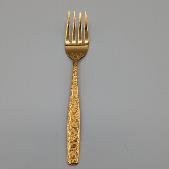Americana Golden Heritage Flatware Golden Scroll 6 Salad/Dessert Forks 6" - Picture 5 of 10